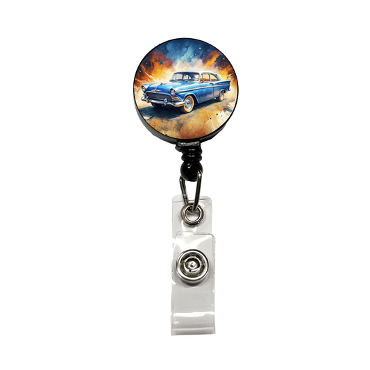 Classic Retro Car Art Retractable ID Key Card Name Tag Badge Holder with Clip