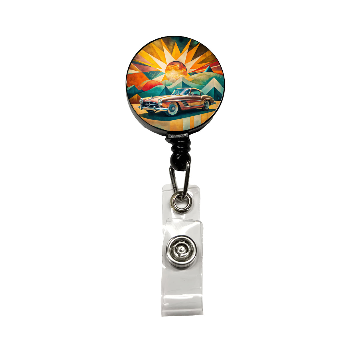 Classic Retro German Car Art Retractable ID Key Card Name Tag Badge Holder with Clip