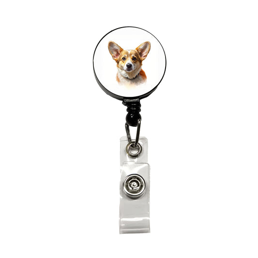 Corgi Cute Face Illustration Retractable ID Key Card Name Tag Badge Holder with Clip