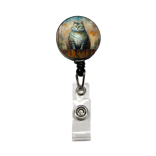 Fat Chunky Alley Cat Sitting On Fence Abstract Art Retractable ID Key Card Name Tag Badge Holder with Clip
