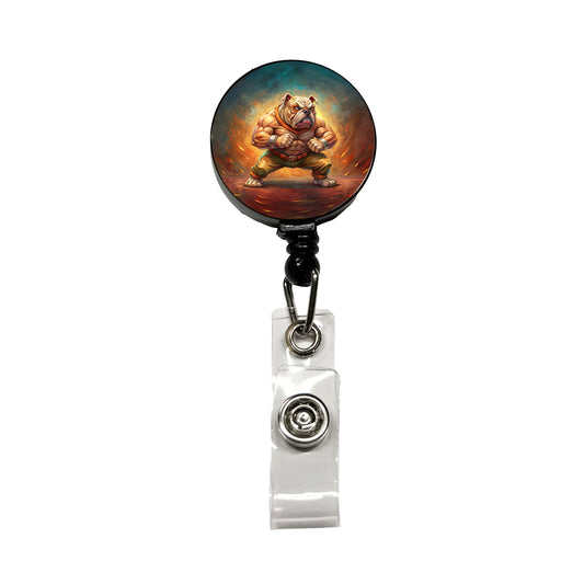 Fighting Mad Bulldog Retractable ID Key Card Name Tag Badge Holder with Clip