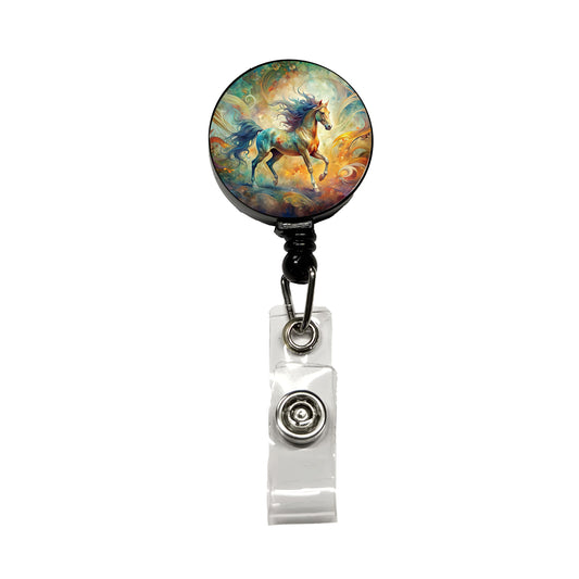 Galloping Horse Abstract Art Retractable ID Key Card Name Tag Badge Holder with Clip