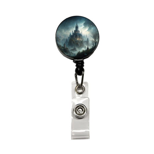Gothic Horror Castle Retractable ID Key Card Name Tag Badge Holder with Clip