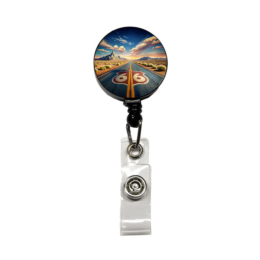 Highway Route 66 Southwest Art Retractable ID Key Card Name Tag Badge Holder with Clip