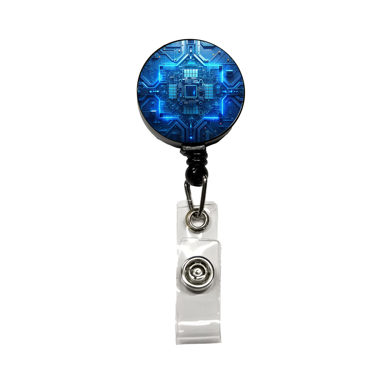 Intricate Blue Circuit Board Retractable ID Key Card Name Tag Badge Holder with Clip