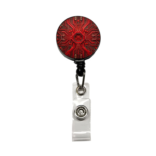 Intricate Red Circuit Board Retractable ID Key Card Name Tag Badge Holder with Clip