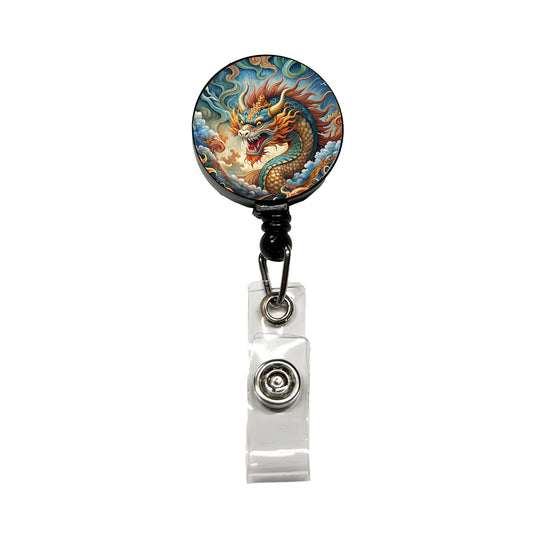 Japanese Asian Spirit Dragon Art Retractable ID Key Card Name Tag Badge Holder with Clip