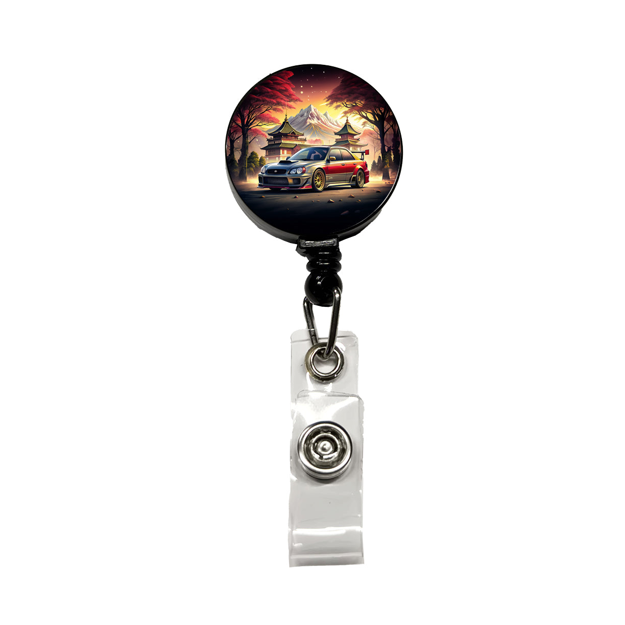 Japanese JDM Tuner Car Art Landscape Retractable ID Key Card Name Tag Badge Holder with Clip