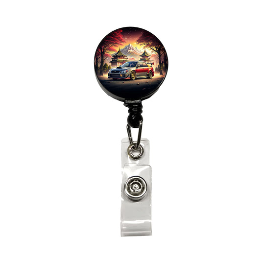 Japanese JDM Tuner Car Art Landscape Retractable ID Key Card Name Tag Badge Holder with Clip