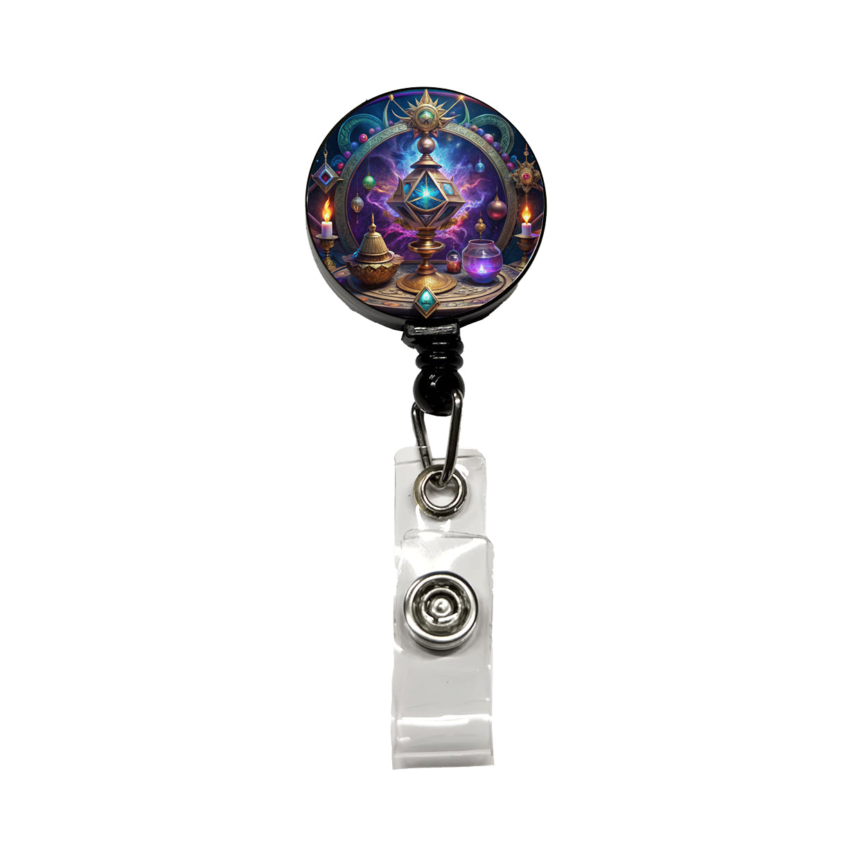 Magical Arcane Sorcerer Arts Retractable ID Key Card Name Tag Badge Holder with Clip