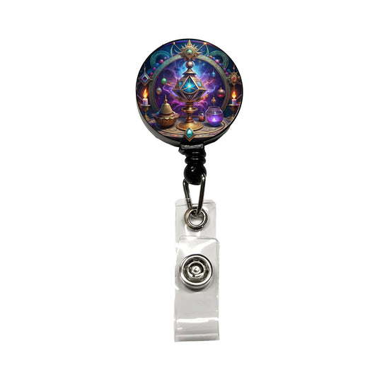 Magical Arcane Sorcerer Arts Retractable ID Key Card Name Tag Badge Holder with Clip
