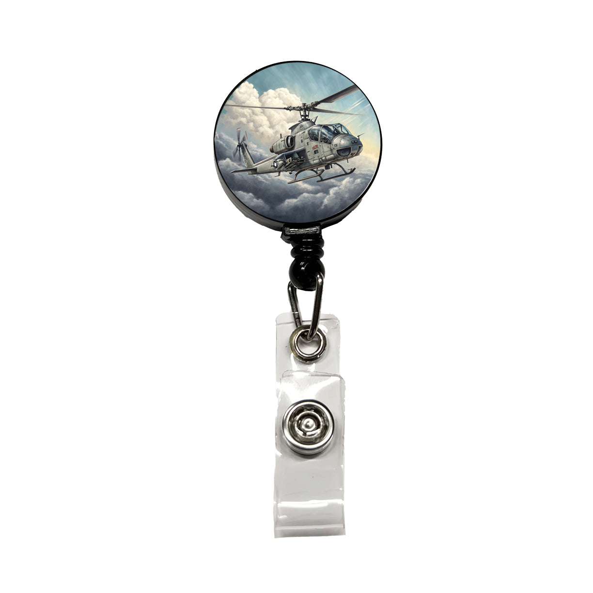Military Attack Helicopter In Flight Retractable ID Key Card Name Tag Badge Holder with Clip