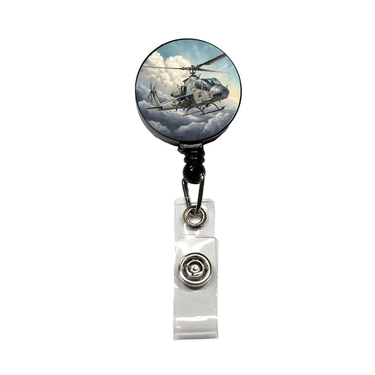 Military Attack Helicopter In Flight Retractable ID Key Card Name Tag Badge Holder with Clip