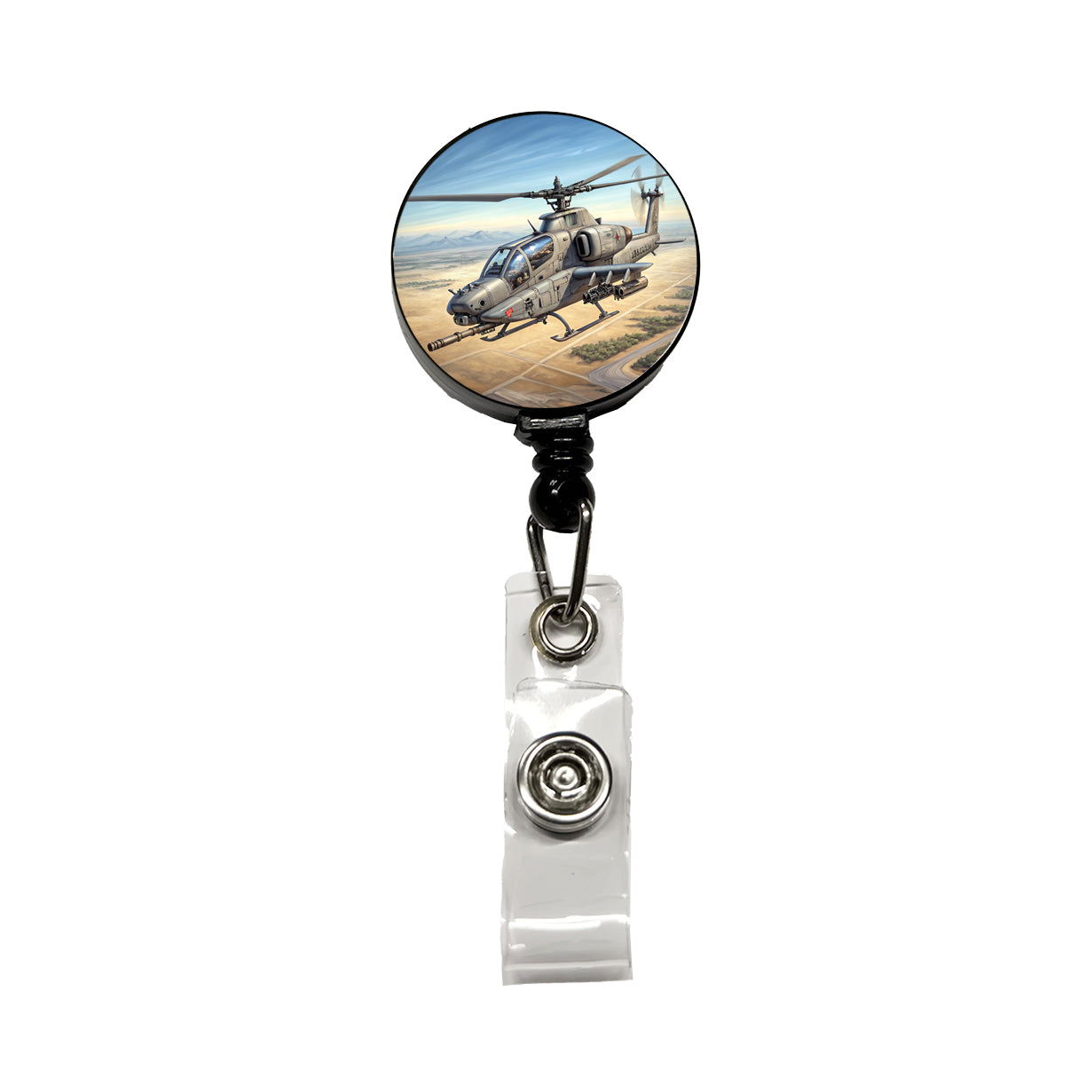Military Gunship Helicopter In Flight Retractable ID Key Card Name Tag Badge Holder with Clip
