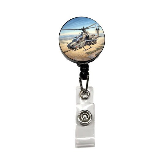 Military Gunship Helicopter In Flight Retractable ID Key Card Name Tag Badge Holder with Clip