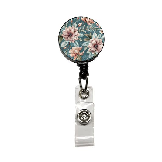 Minimalist Flowers Floral Pattern Retractable ID Key Card Name Tag Badge Holder with Clip