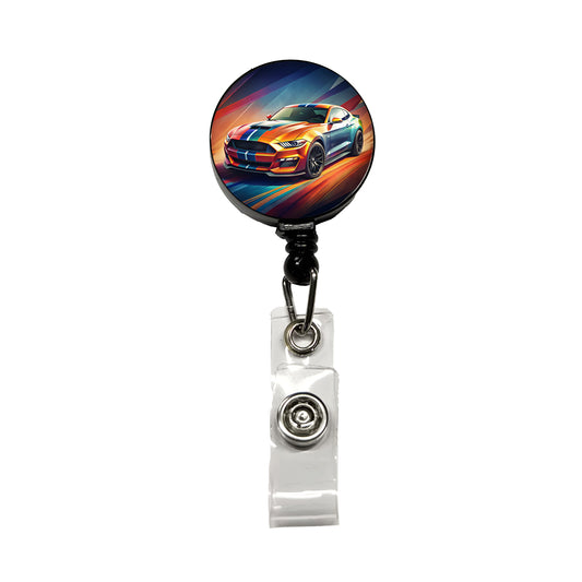 Modern Muscle Car Art Retractable ID Key Card Name Tag Badge Holder with Clip