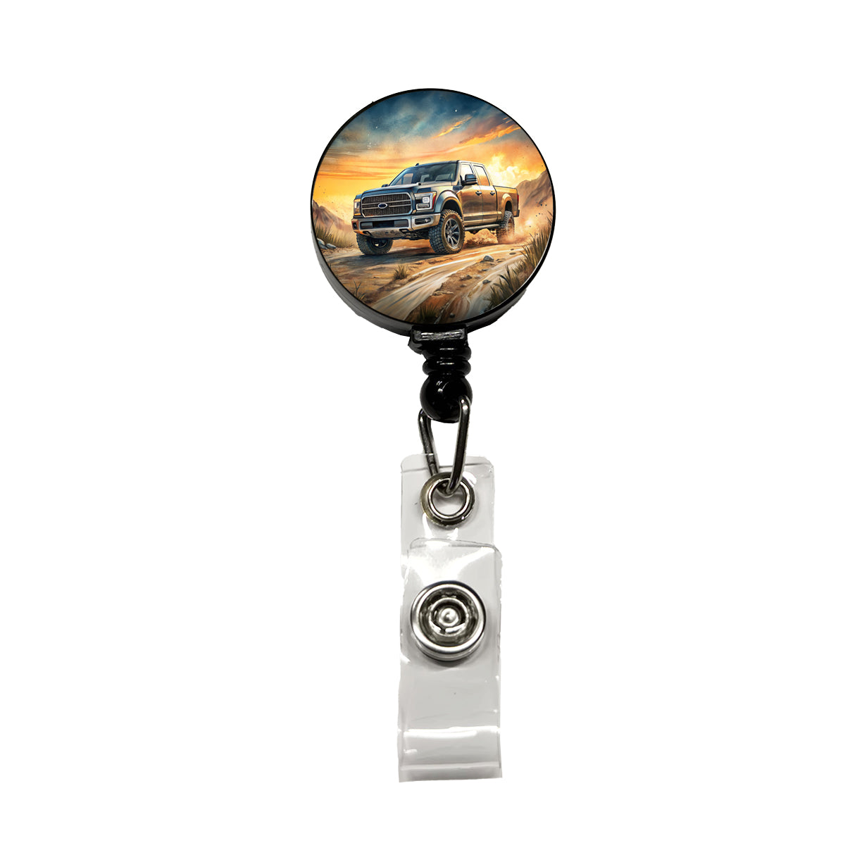 Modern Off-Road Truck Art Retractable ID Key Card Name Tag Badge Holder with Clip