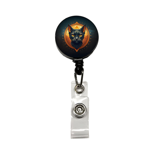 Noir Black Cat Design Retractable ID Key Card Name Tag Badge Holder with Clip