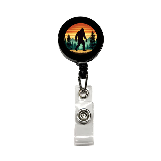 Retro Bigfoot Walking In The Forest Retractable ID Key Card Name Tag Badge Holder with Clip
