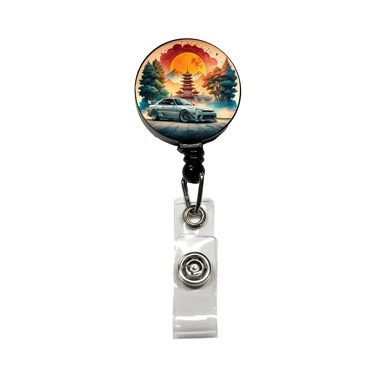 Retro Classic JDM Tuner Car Art Retractable ID Key Card Name Tag Badge Holder with Clip