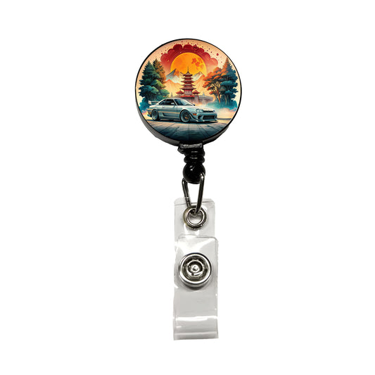 Retro Classic JDM Tuner Car Art Retractable ID Key Card Name Tag Badge Holder with Clip