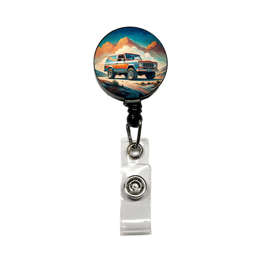 Retro Classic Off-Road Truck Art Retractable ID Key Card Name Tag Badge Holder with Clip