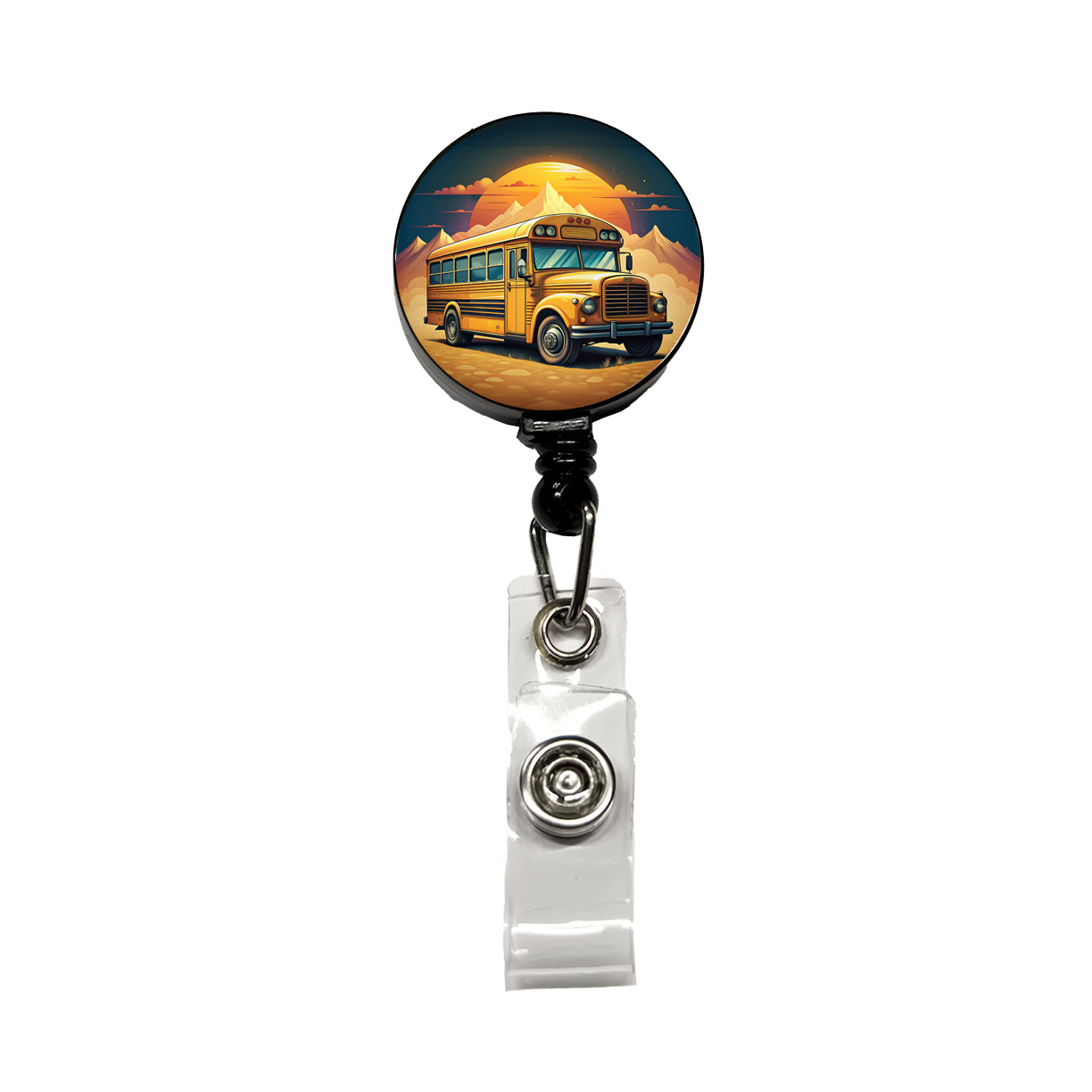 Retro Classic School Bus Retractable ID Key Card Name Tag Badge Holder with Clip