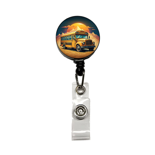 Retro Classic School Bus Retractable ID Key Card Name Tag Badge Holder with Clip