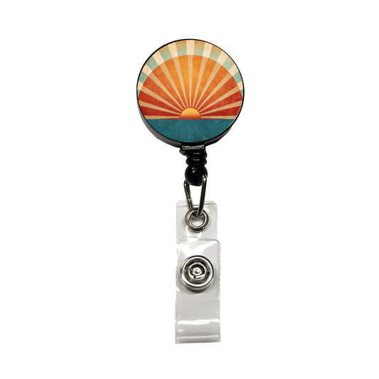 Retro Vintage Rising Sun Design Retractable ID Key Card Name Tag Badge Holder with Clip
