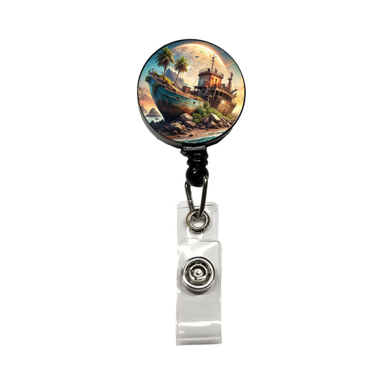 Sci-fi Shipwreck Retractable ID Key Card Name Tag Badge Holder with Clip