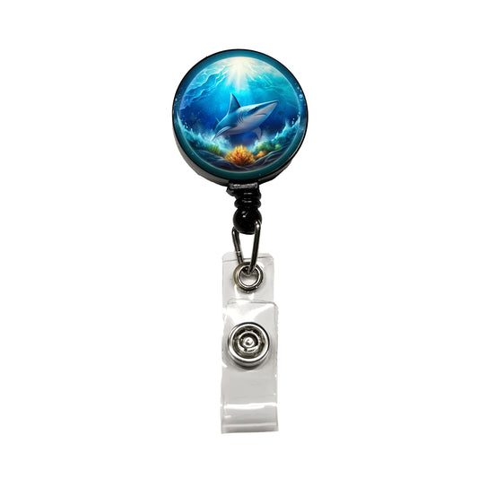 Shark Ocean Bubble Retractable ID Key Card Name Tag Badge Holder with Clip