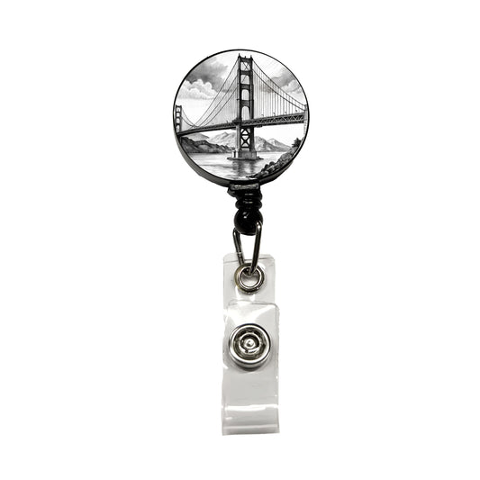 Sketch Of Golden Gate Bridge San Francisco California Retractable ID Key Card Name Tag Badge Holder with Clip