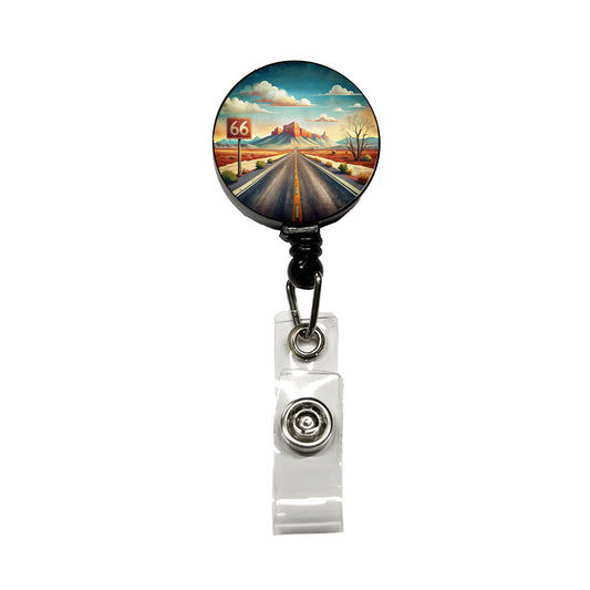 Southwest Highway Route 66 Art Retractable ID Key Card Name Tag Badge Holder with Clip
