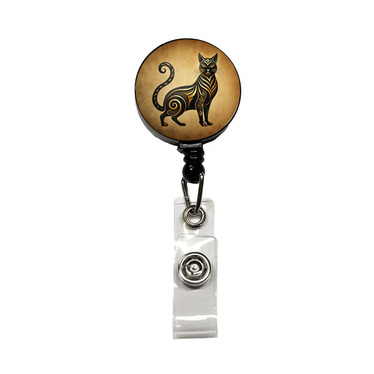 Stylized Black Cat Design Retractable ID Key Card Name Tag Badge Holder with Clip