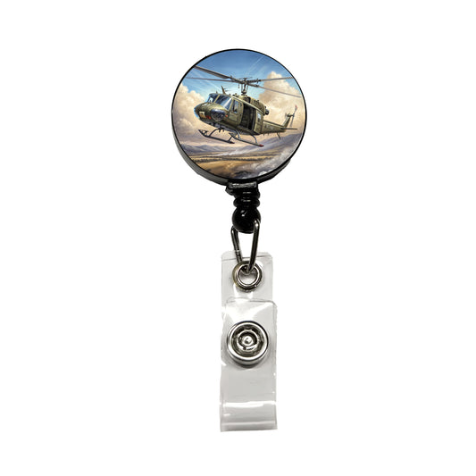 UH-1 Iroquois Huey Helicopter Vietnam War Era Retractable ID Key Card Name Tag Badge Holder with Clip