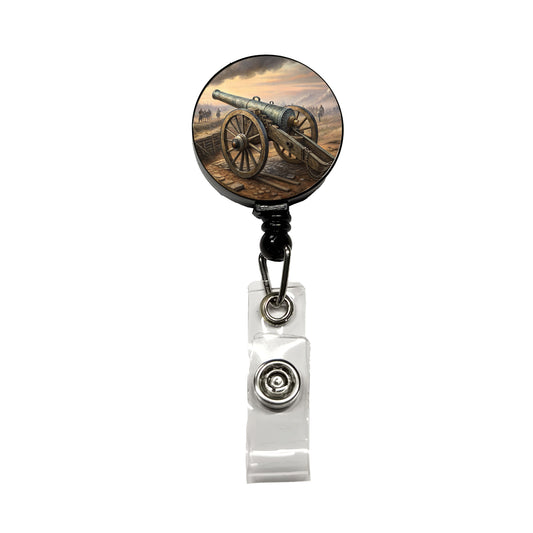 US Civil War Military Cannon Retractable ID Key Card Name Tag Badge Holder with Clip