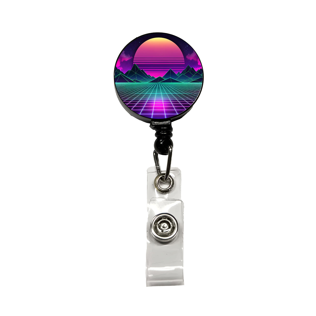 Vaporwave Retro Vector Vivid Landscape Retractable ID Key Card Name Tag Badge Holder with Clip