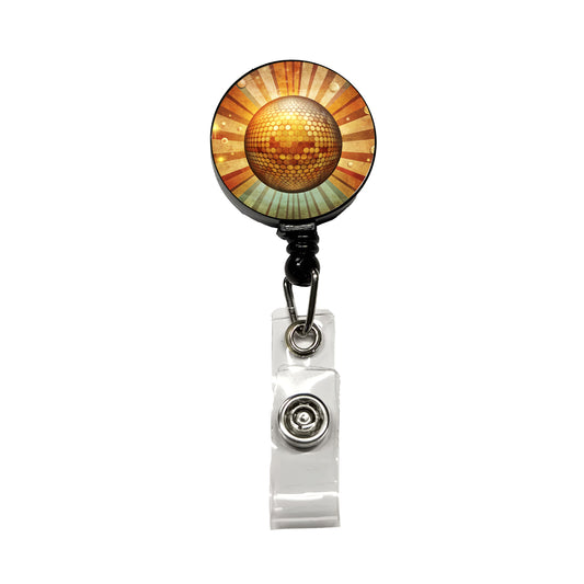 Vintage Retro Disco Ball Design Retractable ID Key Card Name Tag Badge Holder with Clip