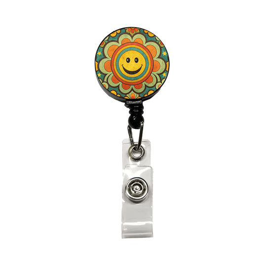 Vintage Retro Hippie Smile Pattern Design Retractable ID Key Card Name Tag Badge Holder with Clip