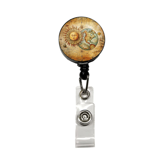 Vintage Sun Moon Map Retractable ID Key Card Name Tag Badge Holder with Clip