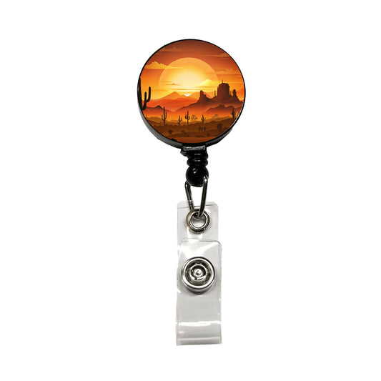 Wild West Sunset Southwest Landscape Silhouette Retractable ID Key Card Name Tag Badge Holder with Clip