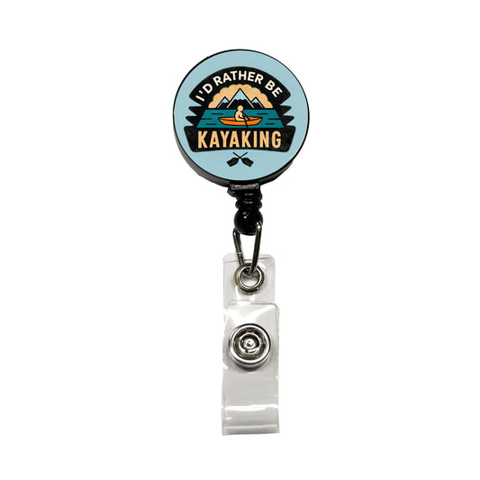 I'd Rather Be Kayaking Retractable ID Key Card Name Tag Badge Holder with Clip