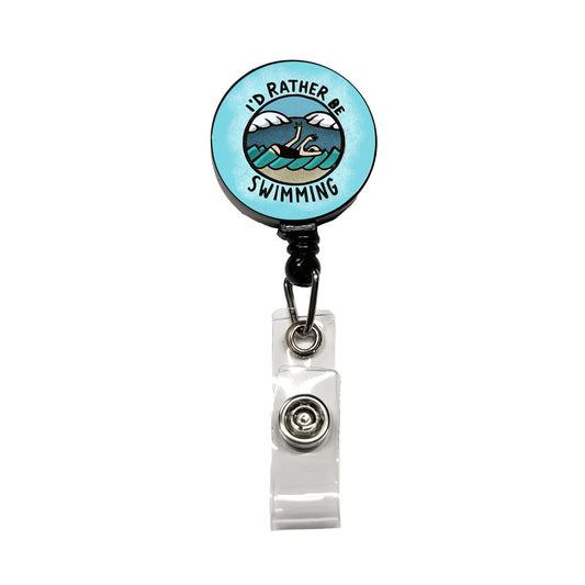 I'd Rather Be Swimming Retractable ID Key Card Name Tag Badge Holder with Clip