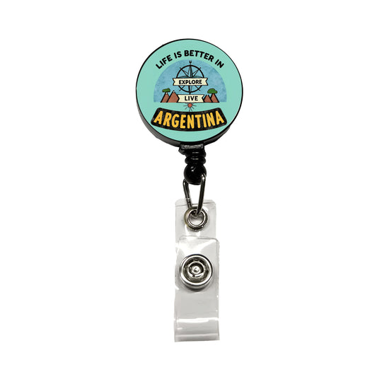 Life Is Better In Argentina Retractable ID Key Card Name Tag Badge Holder with Clip