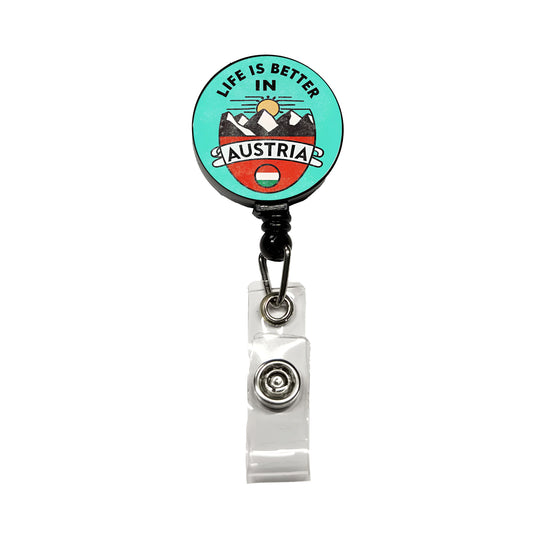Life Is Better In Austria Retractable ID Key Card Name Tag Badge Holder with Clip