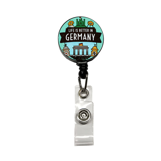 Life Is Better In Germany Retractable ID Key Card Name Tag Badge Holder with Clip