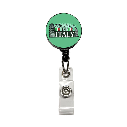 Life Is Better In Italy Retractable ID Key Card Name Tag Badge Holder with Clip