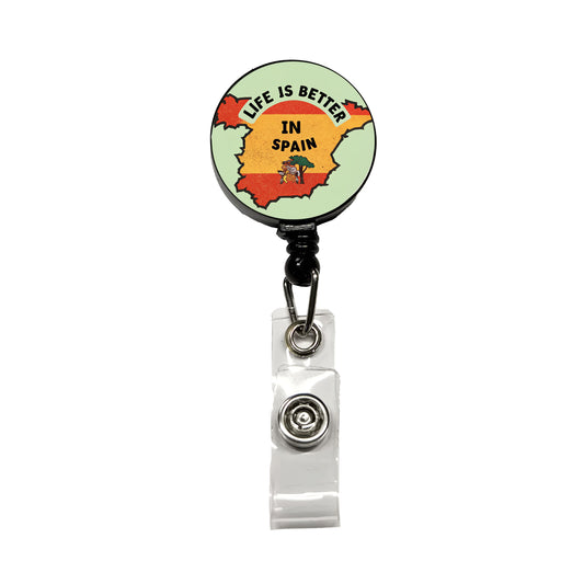 Life Is Better In Spain Retractable ID Key Card Name Tag Badge Holder with Clip