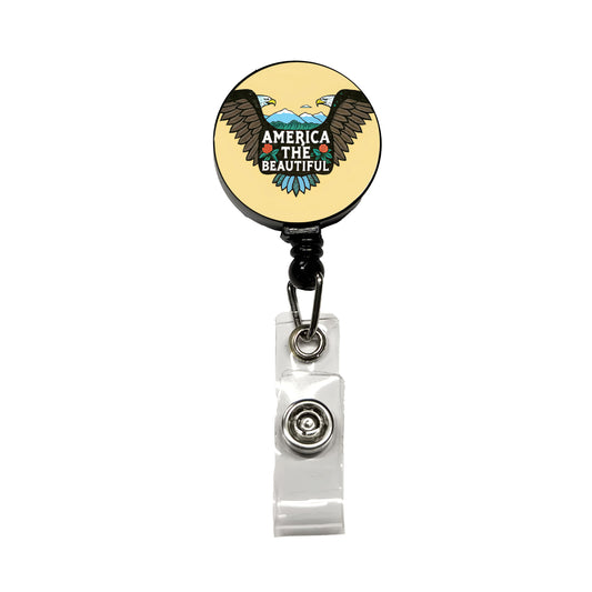 America The Beautiful Eagle Wings USA Retractable ID Key Card Name Tag Badge Holder with Clip